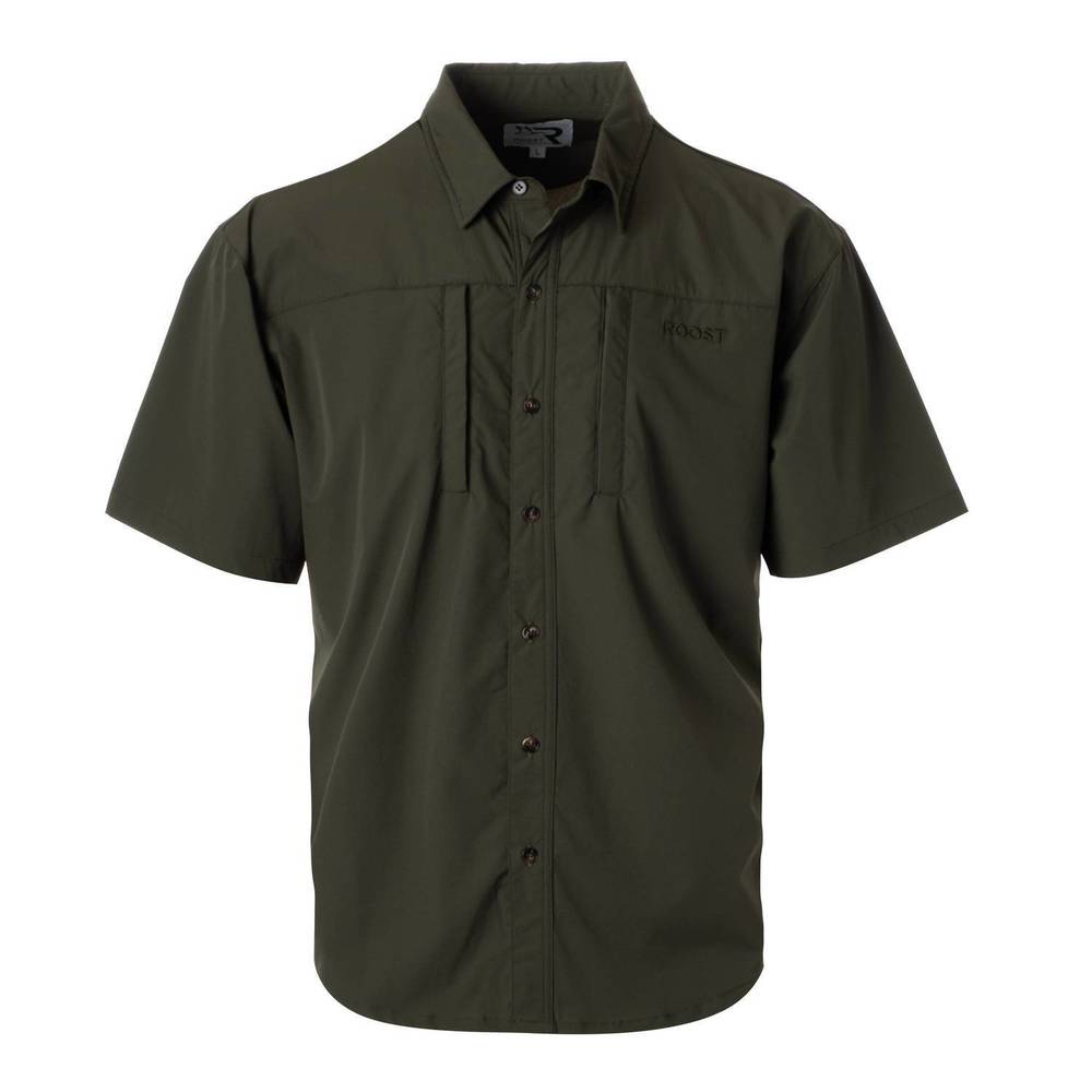 NEW FIELDSTONE men's roost classic short sleeve button down shirt in green